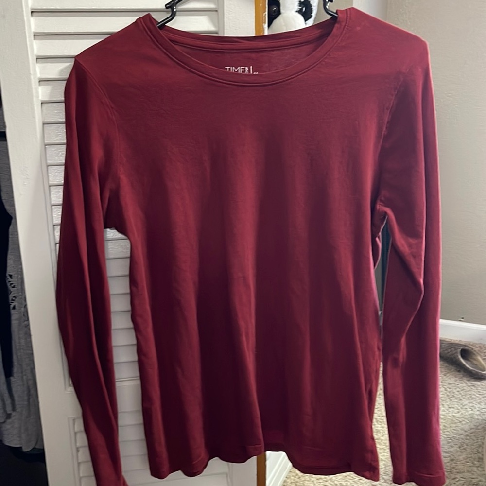 Casual red/maroon tshirt. Very comfy. Time and Tru long sleeve in a size medium.